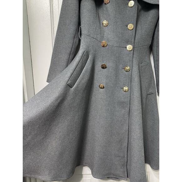 Elisabetta Franchi Double Breasted Gray Wool Trench Coat Size 40 - Picture 3 of 16